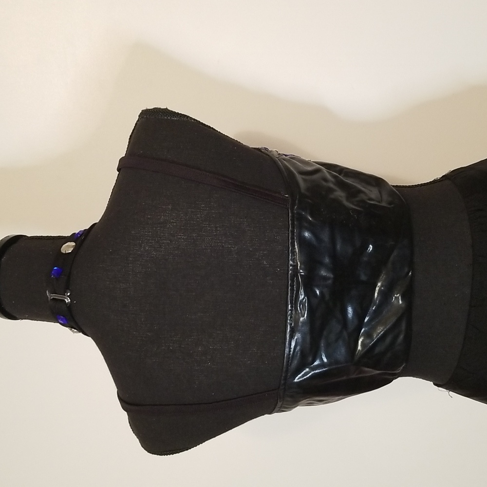 Glamour Dance Costume Black Blue Silver rhinestone adult L 2 piece - Picture 7 of 8